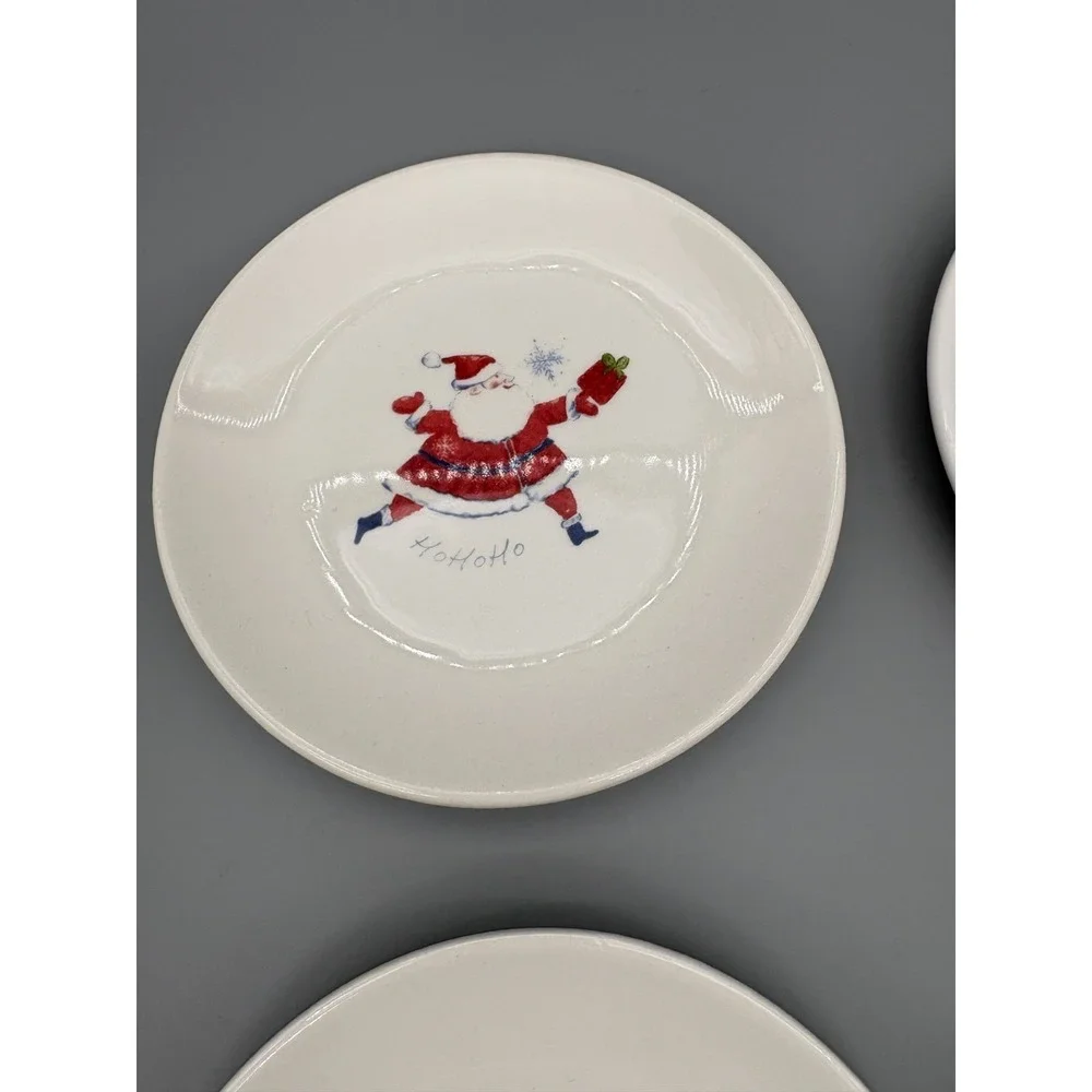 Pier 1 Imports‎ Set of 4 Christmas Appetizer Plates Ceramic Winter Snowman Santa